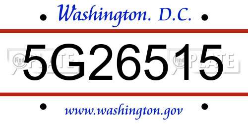 5G26515 District Of Columbia License Plate