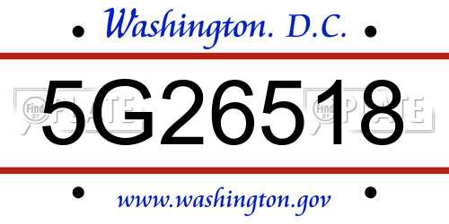 5G26518 District Of Columbia License Plate