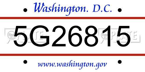 5G26815 District Of Columbia License Plate