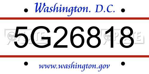 5G26818 District Of Columbia License Plate