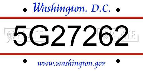 5G27262 District Of Columbia License Plate