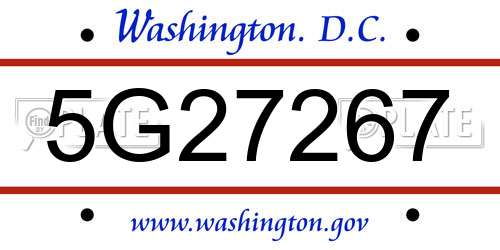5G27267 District Of Columbia License Plate