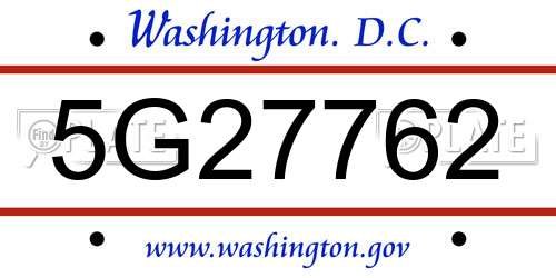 5G27762 District Of Columbia License Plate