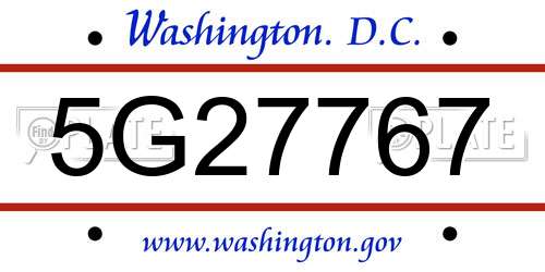 5G27767 District Of Columbia License Plate