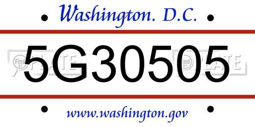 5G30505 District Of Columbia License Plate