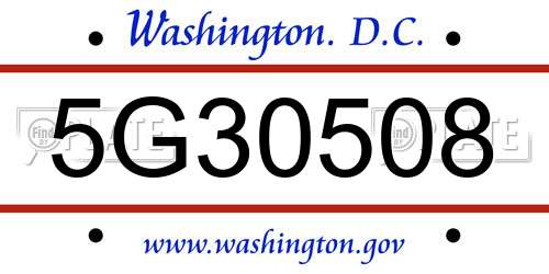 5G30508 District Of Columbia License Plate
