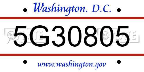 5G30805 District Of Columbia License Plate