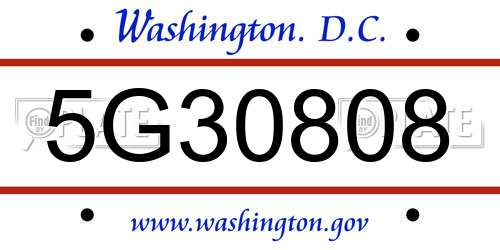 5G30808 District Of Columbia License Plate