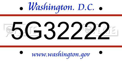 5G32222 District Of Columbia License Plate