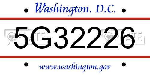 5G32226 District Of Columbia License Plate