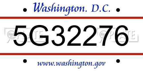 5G32276 District Of Columbia License Plate