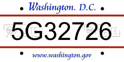 5G32726 District Of Columbia License Plate