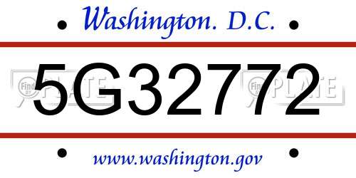 5G32772 District Of Columbia License Plate