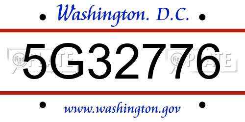 5G32776 District Of Columbia License Plate