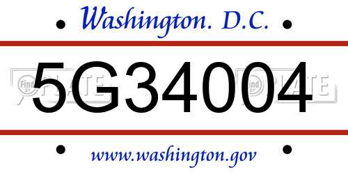 5G34004 District Of Columbia License Plate
