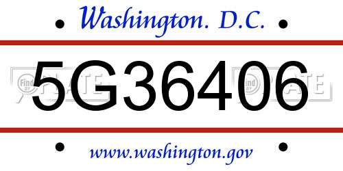 5G36406 District Of Columbia License Plate