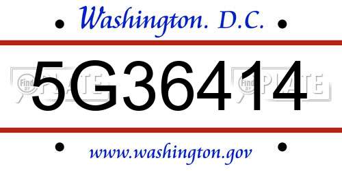 5G36414 District Of Columbia License Plate