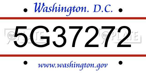 5G37272 District Of Columbia License Plate