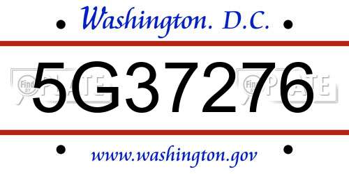 5G37276 District Of Columbia License Plate