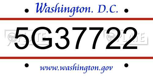 5G37722 District Of Columbia License Plate