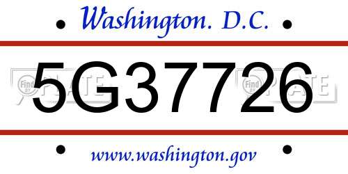 5G37726 District Of Columbia License Plate