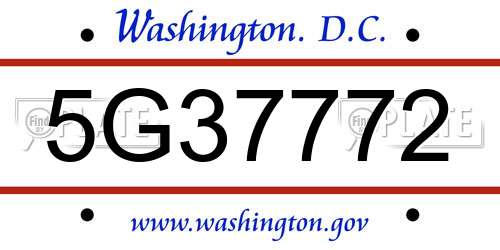 5G37772 District Of Columbia License Plate