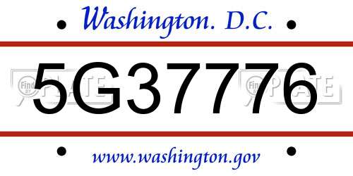 5G37776 District Of Columbia License Plate