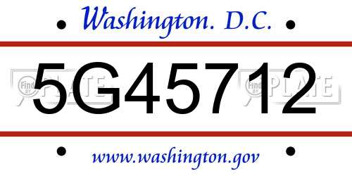 5G45712 District Of Columbia License Plate