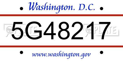 5G48217 District Of Columbia License Plate