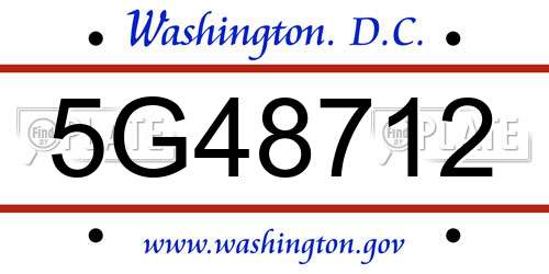 5G48712 District Of Columbia License Plate