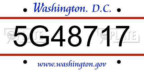 5G48717 District Of Columbia License Plate