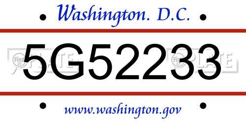 5G52233 District Of Columbia License Plate