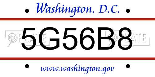 5G56B8 District Of Columbia License Plate