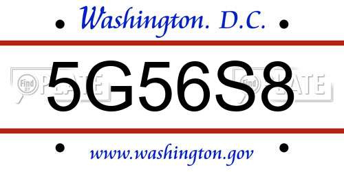 5G56S8 District Of Columbia License Plate