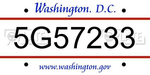 5G57233 District Of Columbia License Plate