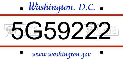 5G59222 District Of Columbia License Plate