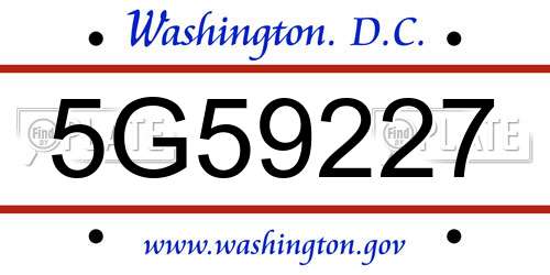 5G59227 District Of Columbia License Plate