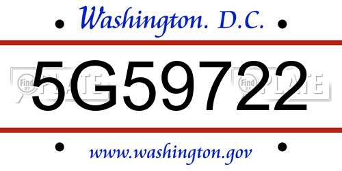 5G59722 District Of Columbia License Plate
