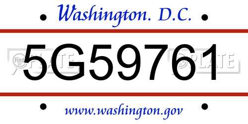 5G59761 District Of Columbia License Plate