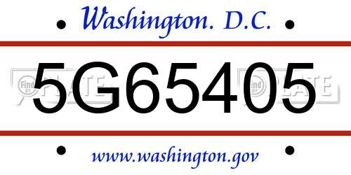 5G65405 District Of Columbia License Plate