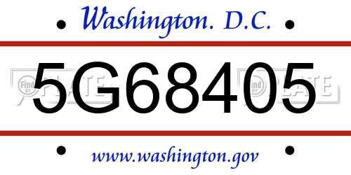5G68405 District Of Columbia License Plate
