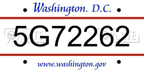 5G72262 District Of Columbia License Plate