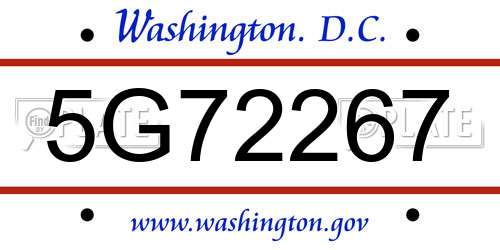 5G72267 District Of Columbia License Plate