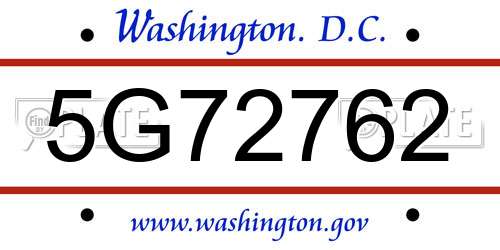 5G72762 District Of Columbia License Plate