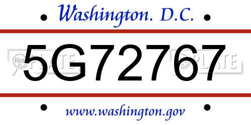 5G72767 District Of Columbia License Plate