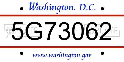 5G73062 District Of Columbia License Plate