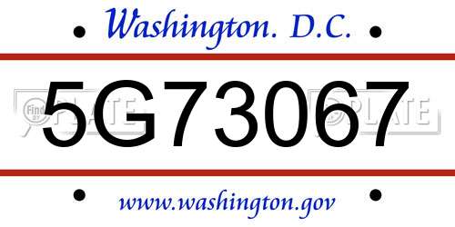 5G73067 District Of Columbia License Plate