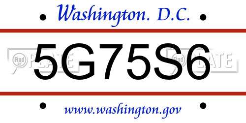 5G75S6 District Of Columbia License Plate