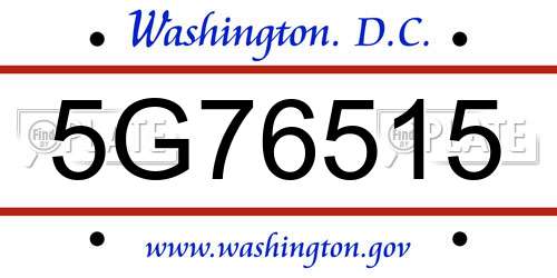 5G76515 District Of Columbia License Plate