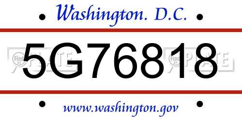 5G76818 District Of Columbia License Plate